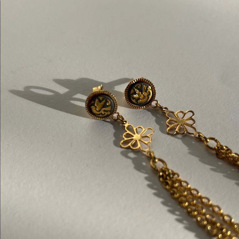 Dove Gold Chain Dangle Earrings - Picture 2 of 3